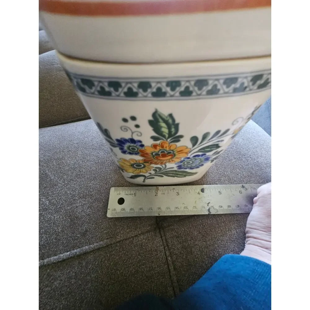 Vintage Daeware Korea Floral Canister Set 2 Square Ceramic Kitchen Jars